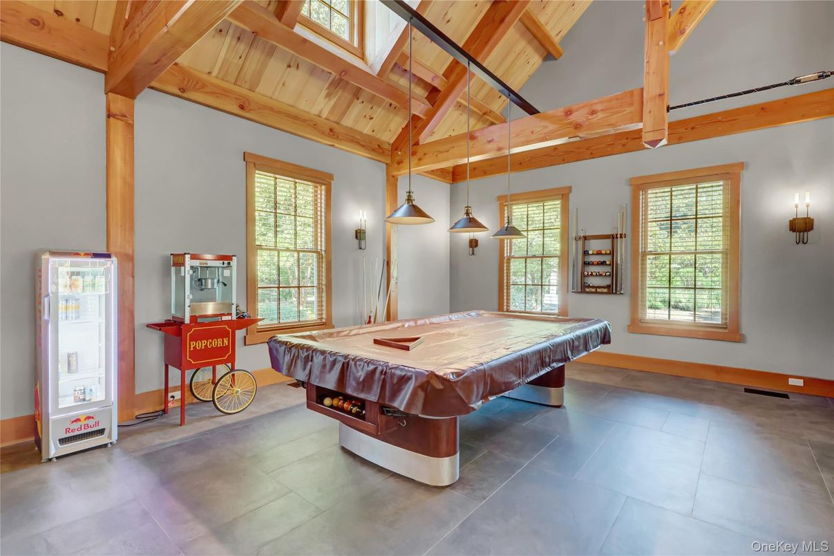Billiard Table, Game Room, Interior, Pendant Lights, Wooden Beams, Wooden Ceilings