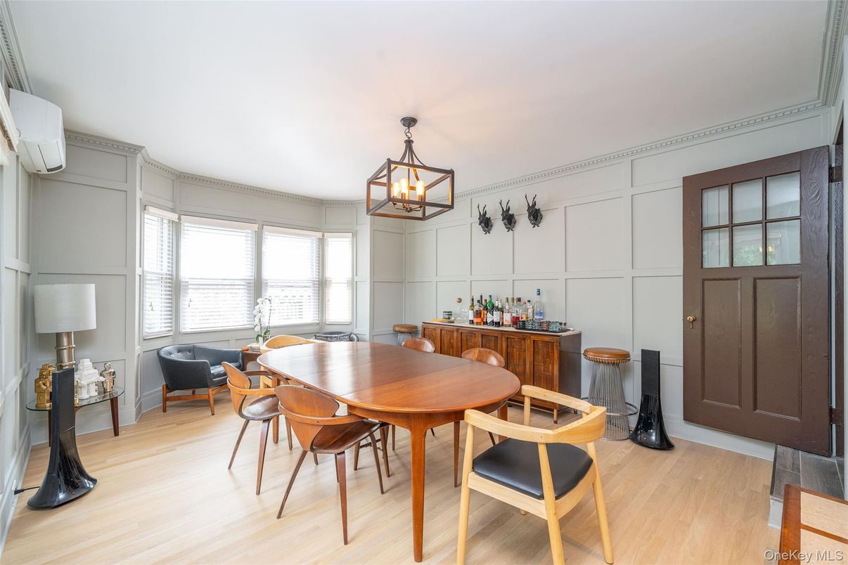 Dining room, Interior, Pendant Lights, Wood Texture Flooring
