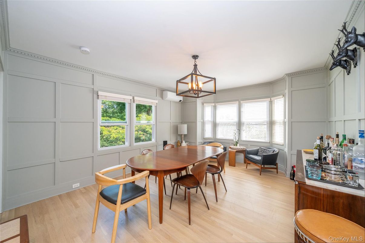 Dining room, Interior, Pendant Lights, Wood Texture Flooring