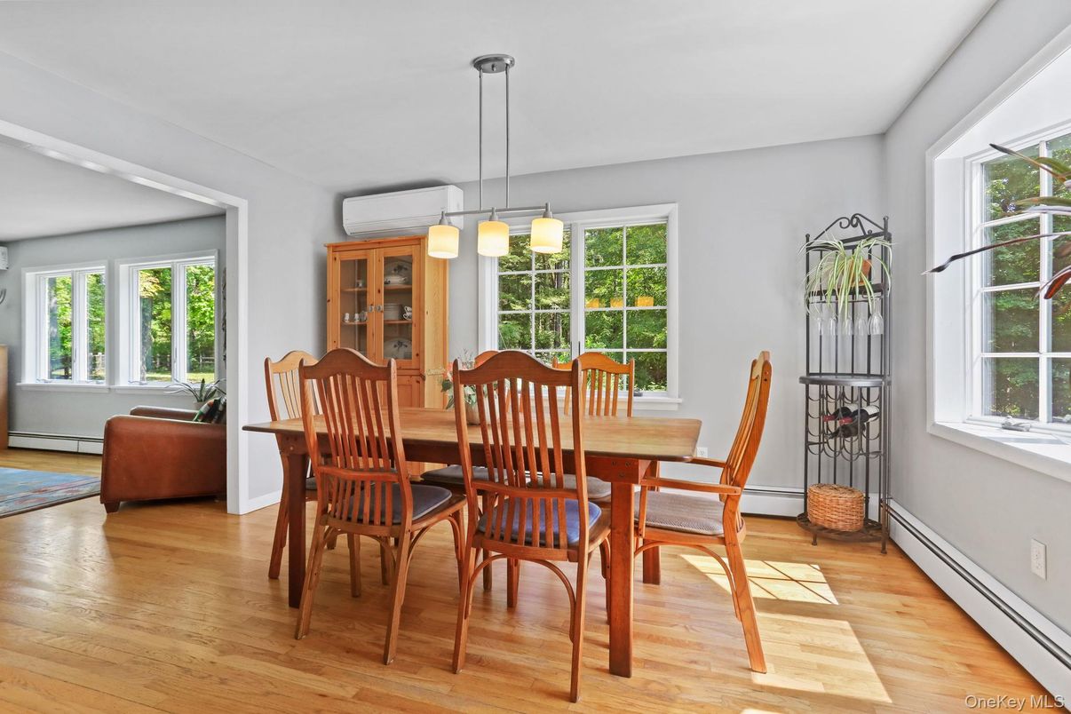 Dining room, Interior, Pendant Lights, Wood Texture Flooring