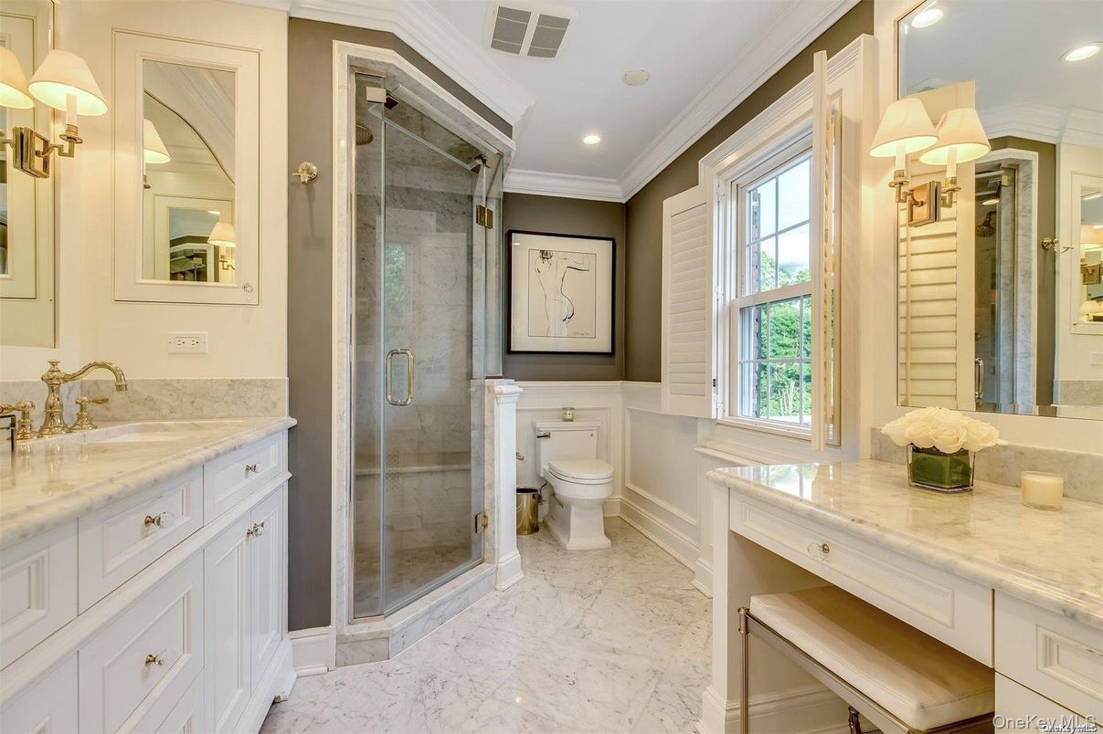 Bathroom, Glass Shower, Interior, Marble, Recessed Lighting