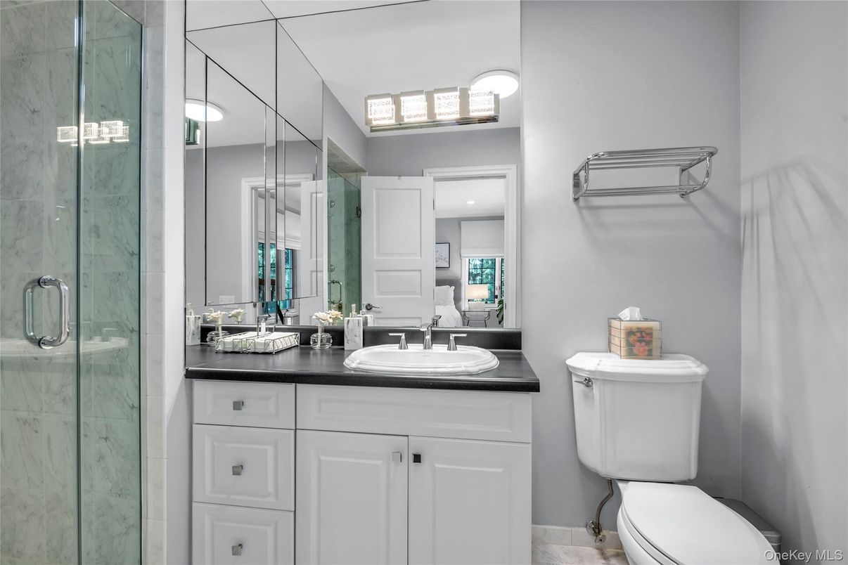 Bathroom, Dual Sink Vanities, Glass Shower, Interior, Marble Walls