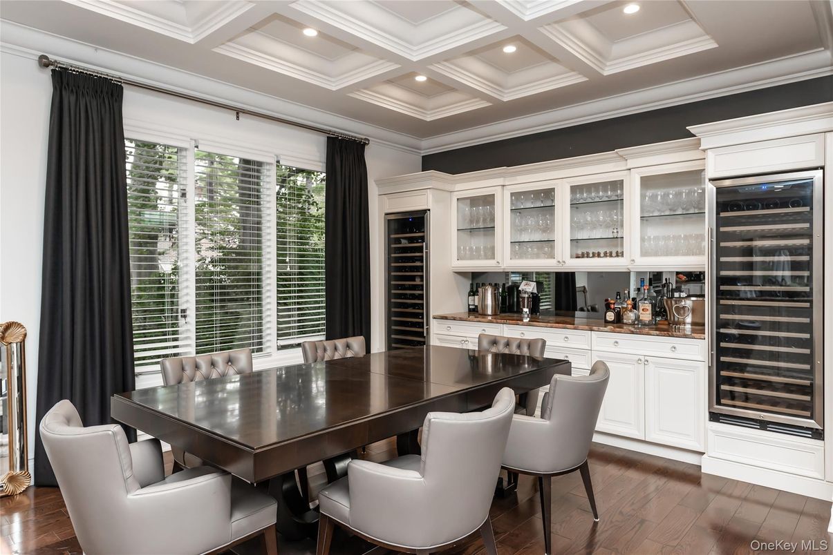 Dining room, Interior, Recessed Lighting, Wood Texture Flooring