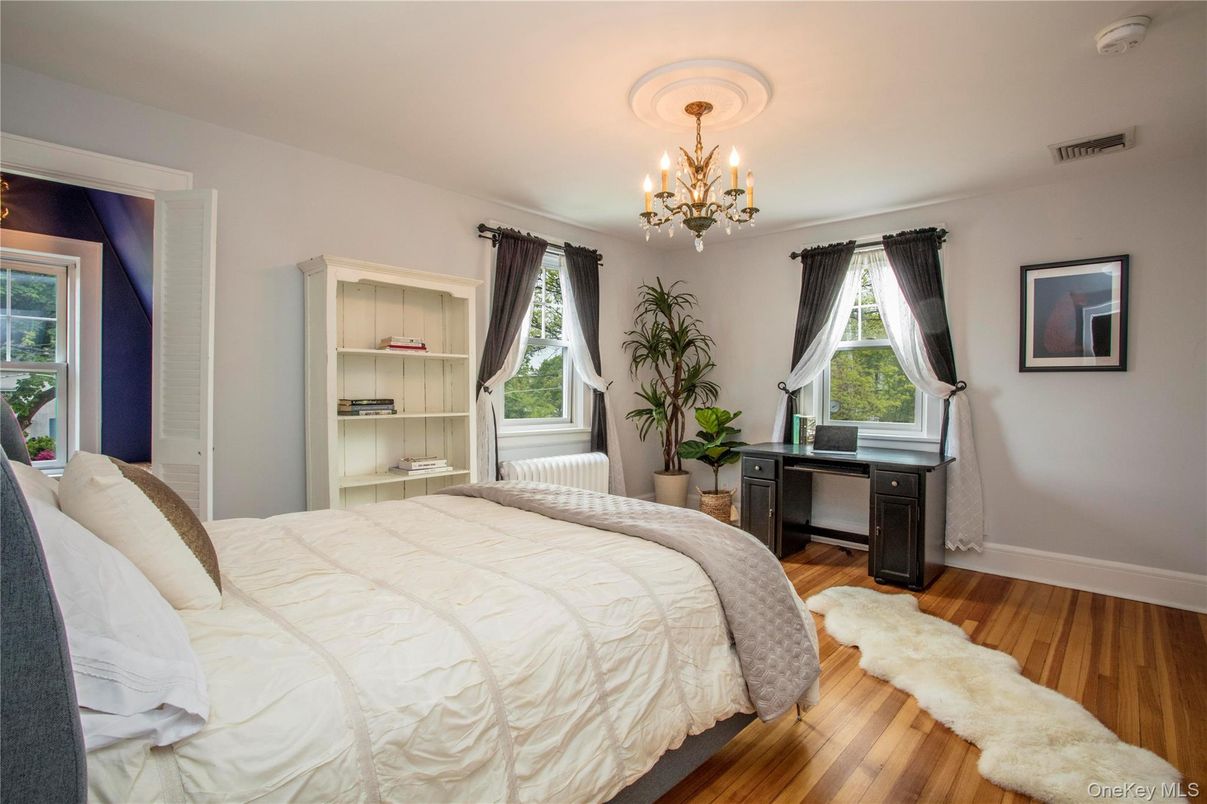 Bedroom, Chandelier, Interior, Wood Texture Flooring