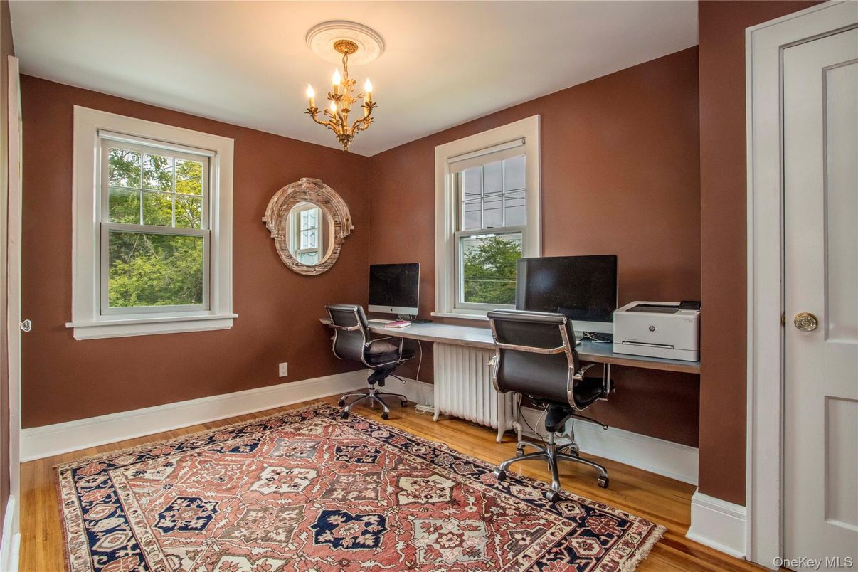 Chandelier, Home Office, Interior, Wood Texture Flooring