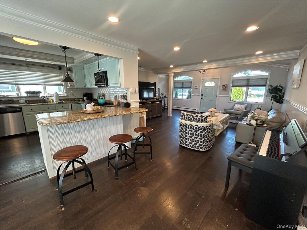 Interior, Kitchen, Living room, Recessed Lighting, Stainless Steel Appliances, Wood Texture Flooring