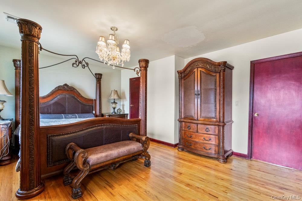 Bedroom, Chandelier, Interior, Wood Texture Flooring