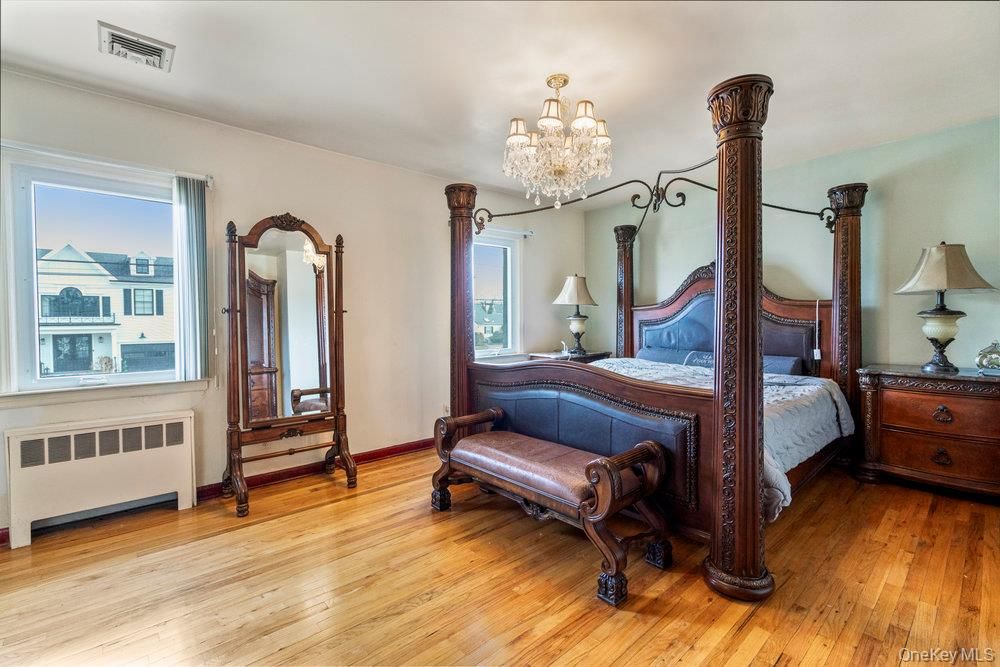 Bedroom, Chandelier, Interior, Wood Texture Flooring