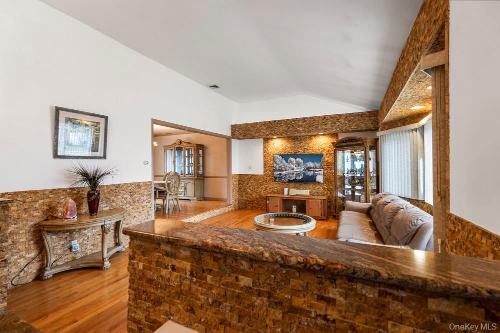 Interior, Living room, Stone Walls, Wood Texture Flooring