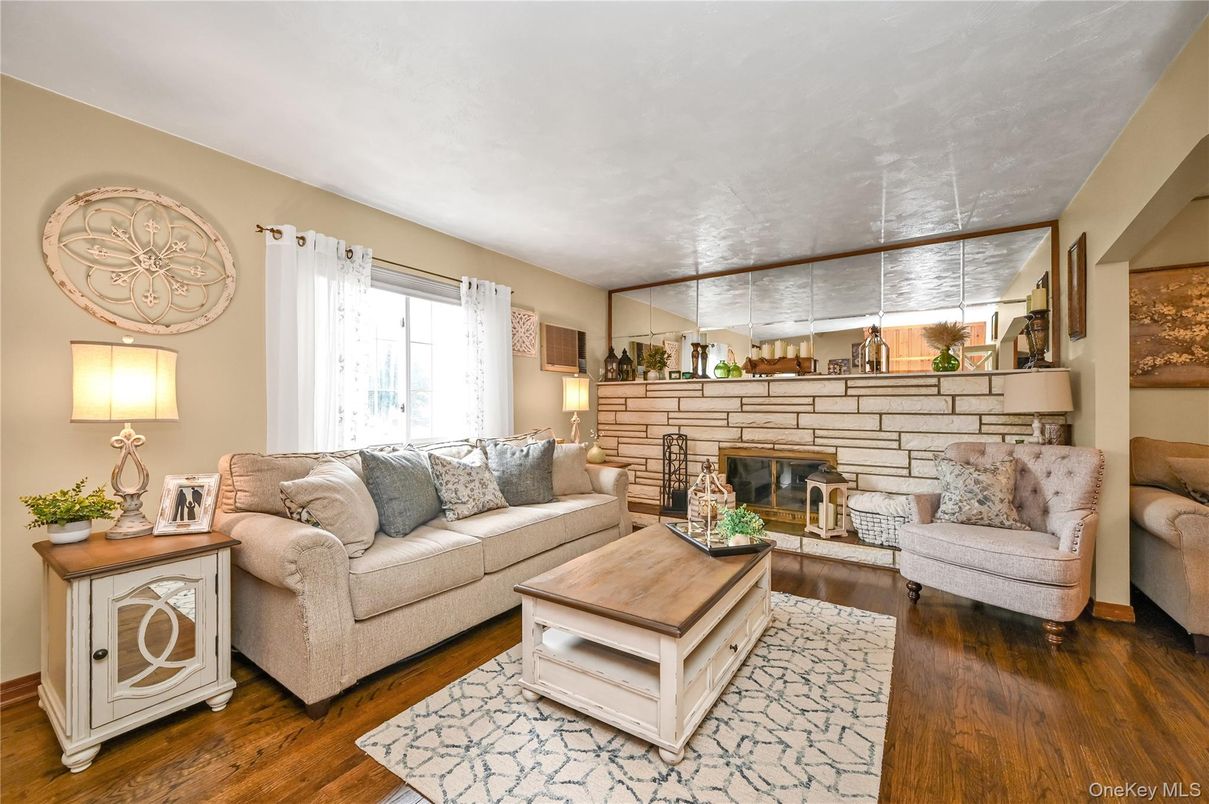 Fireplace, Interior, Living room, Stone Walls, Wood Texture Flooring