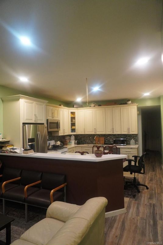 Interior, Kitchen, Living room, Recessed Lighting, Stainless Steel Appliances, Wood Texture Flooring