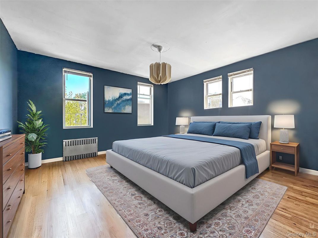 Bedroom, Interior, Pendant Lights, Wood Texture Flooring
