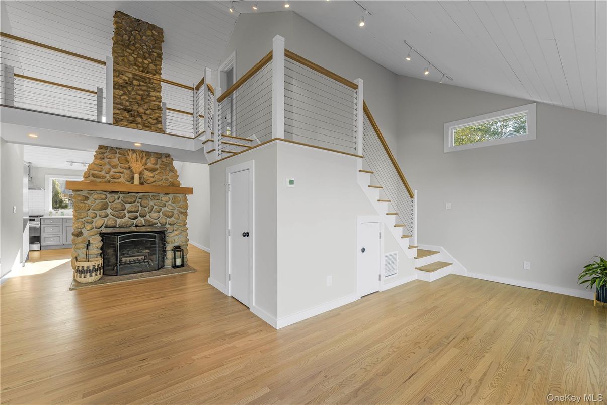 Fireplace, Interior, Recessed Lighting, Wood Texture Flooring