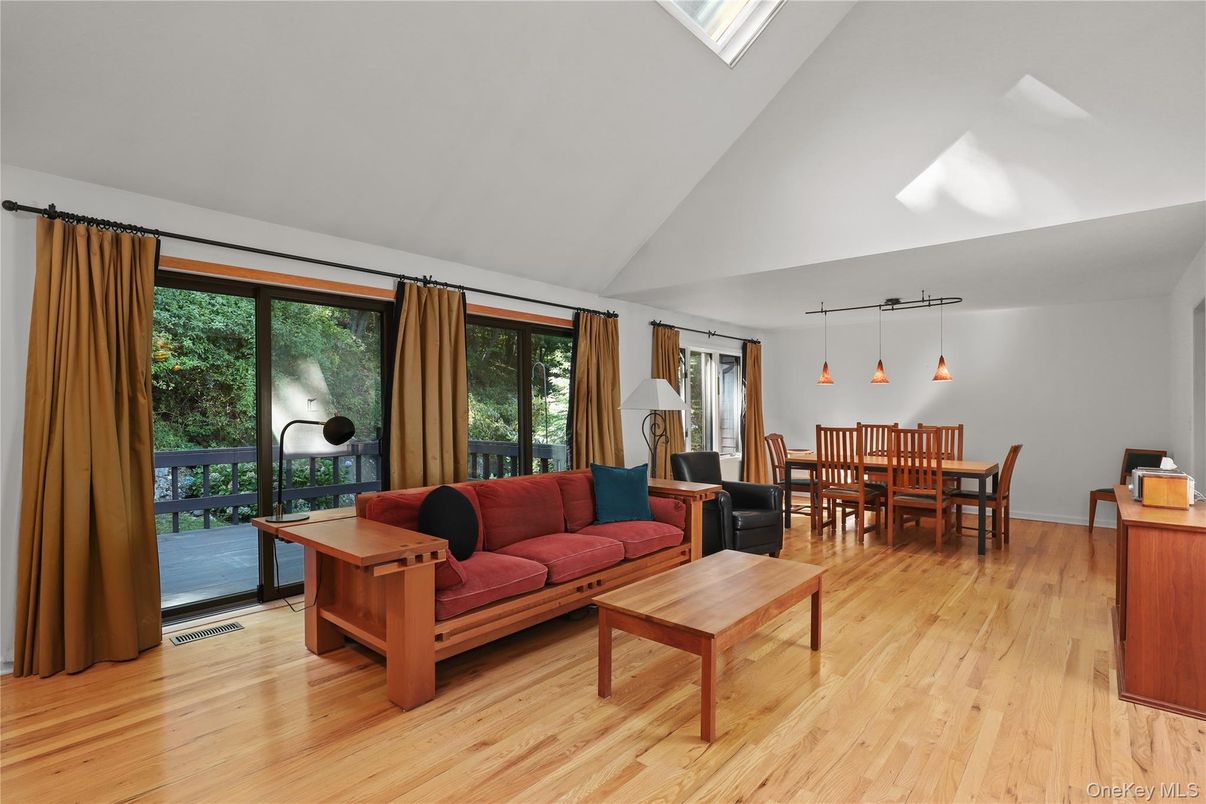 Dining room, Interior, Living room, Pendant Lights, Wood Texture Flooring