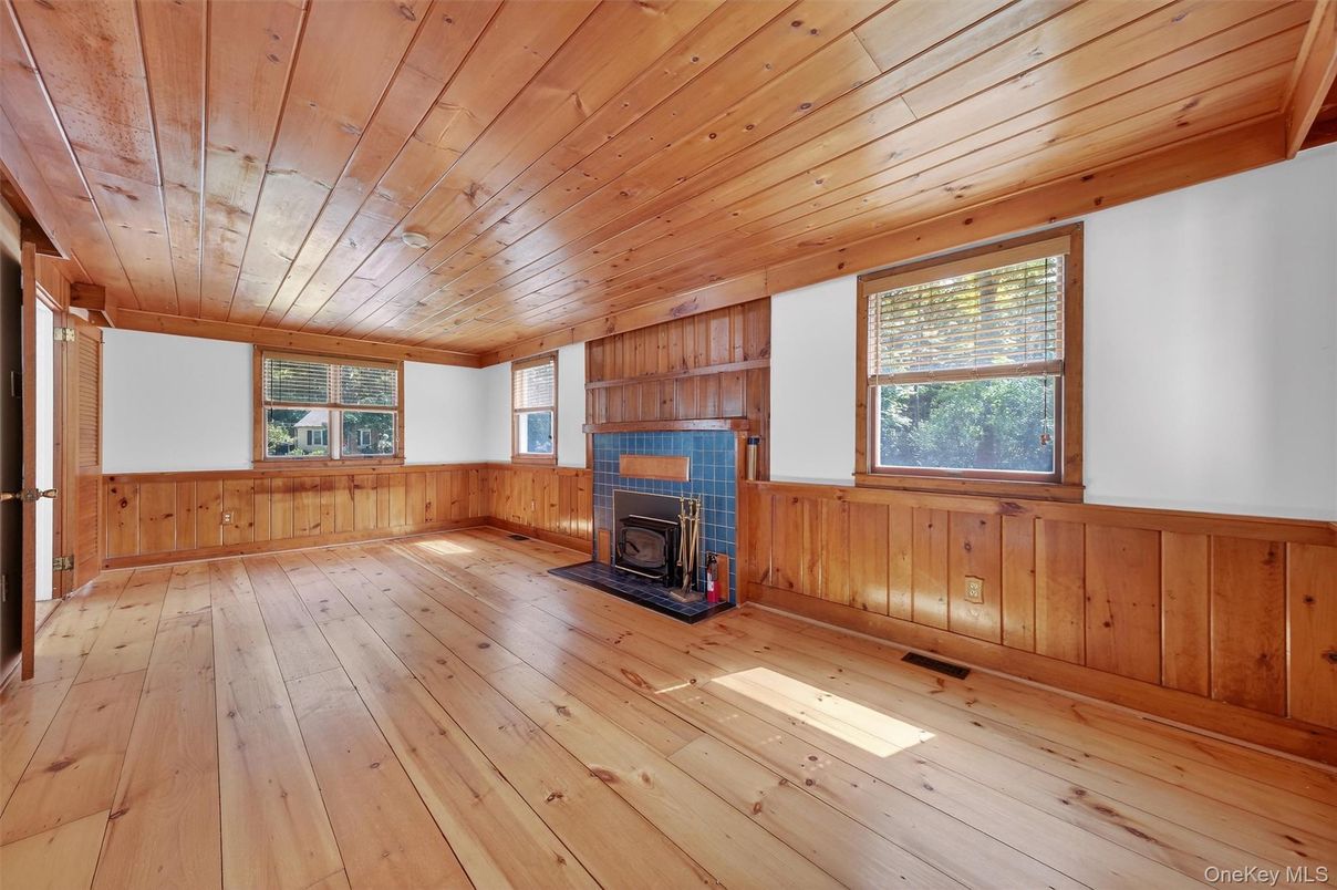 Empty room, Fireplace, Interior, Wooden Ceilings, Wood Texture Flooring, Wooden Walls