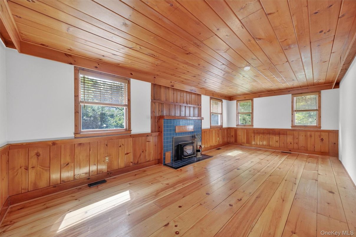 Empty room, Fireplace, Interior, Wooden Ceilings, Wood Texture Flooring, Wooden Walls