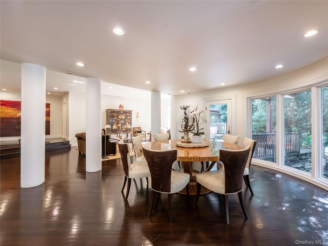 Dining room, Interior, Recessed Lighting, Wood Texture Flooring