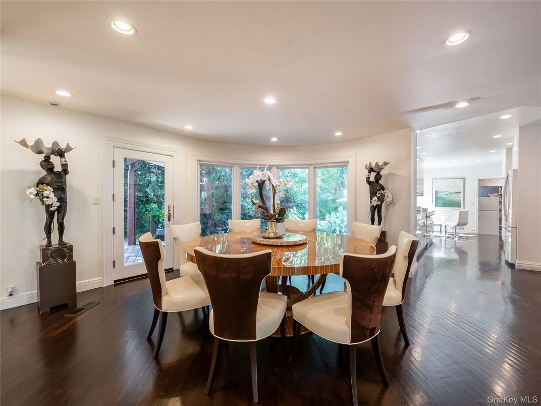 Dining room, Interior, Recessed Lighting, Wood Texture Flooring