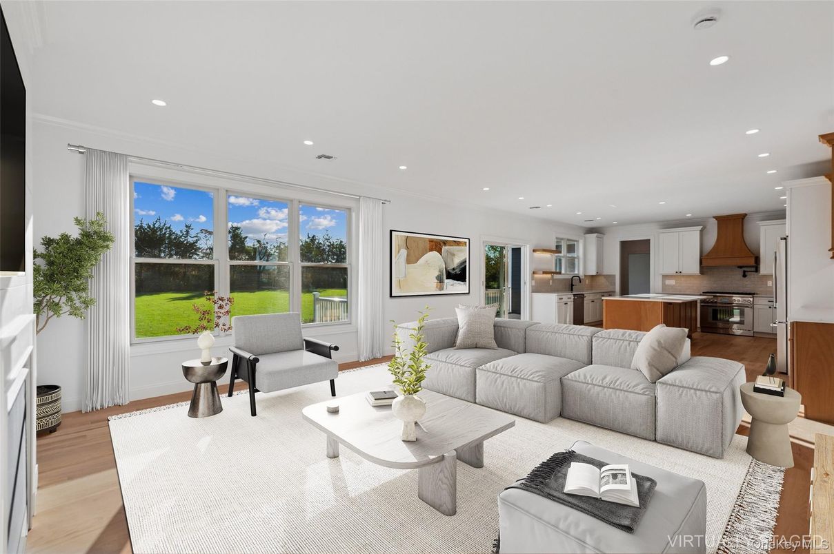 Interior, Kitchen, Living room, Recessed Lighting, Stainless Steel Appliances, Wood Texture Flooring