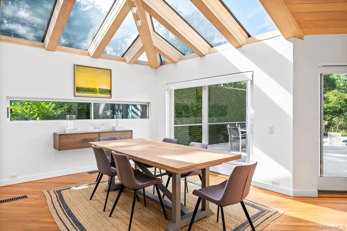 Dining room, Glass Ceilings, Interior, Sun Room, Wood Texture Flooring