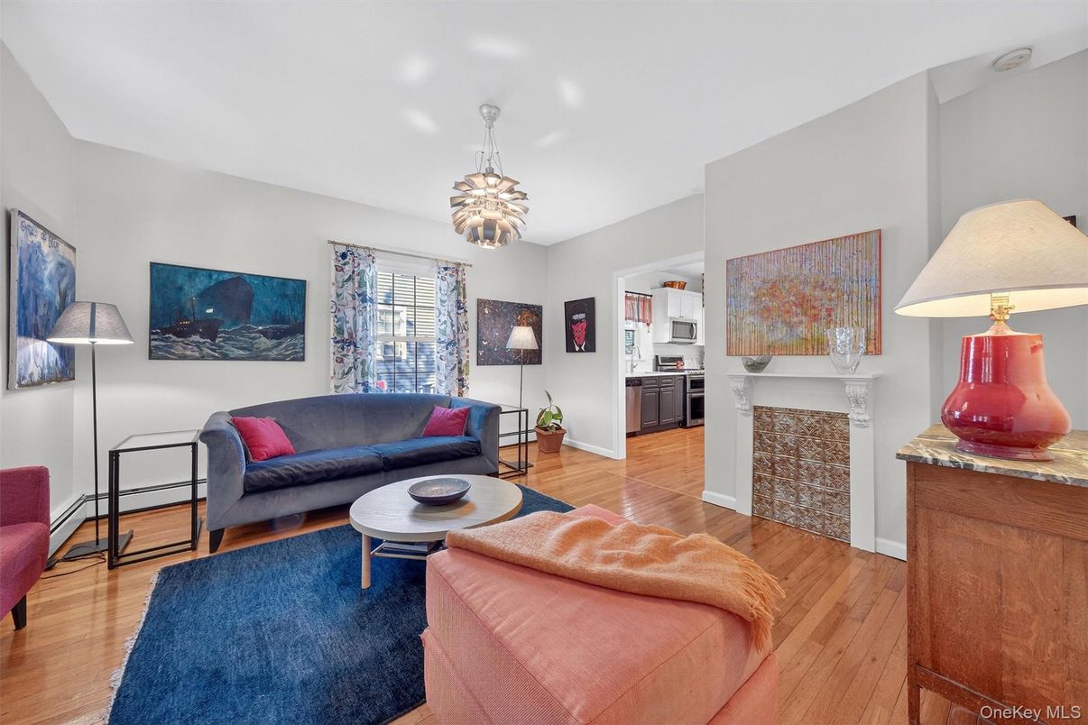 Fireplace, Interior, Living room, Pendant Lights, Wood Texture Flooring