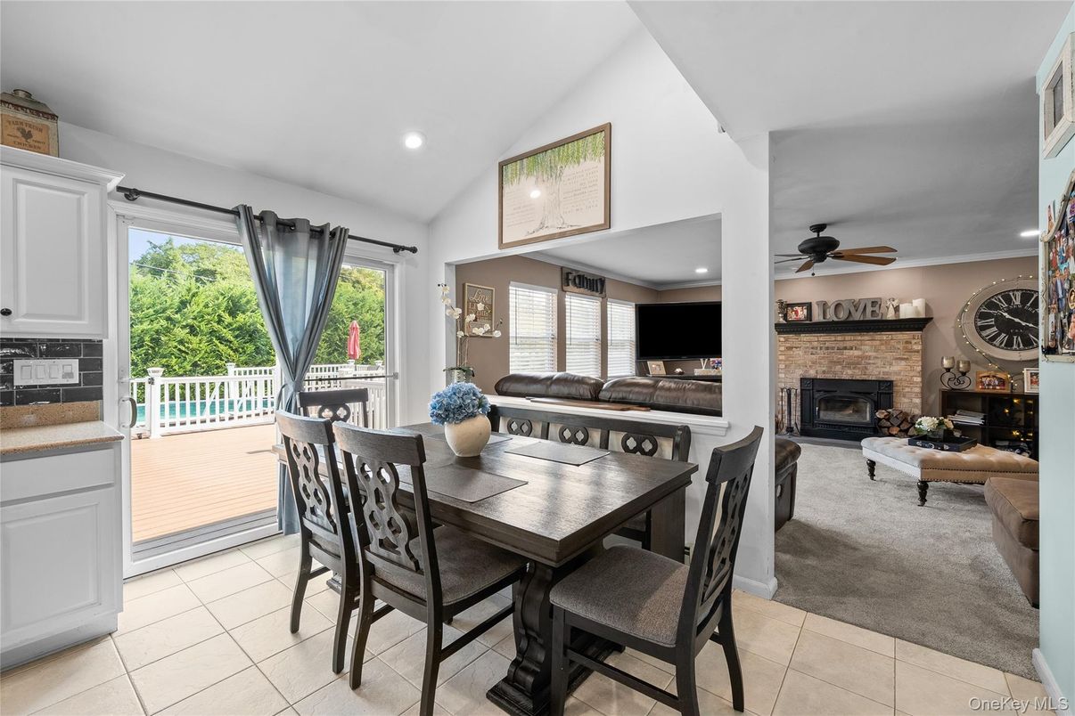 Dining room, Fireplace, Interior, Living room, Recessed Lighting