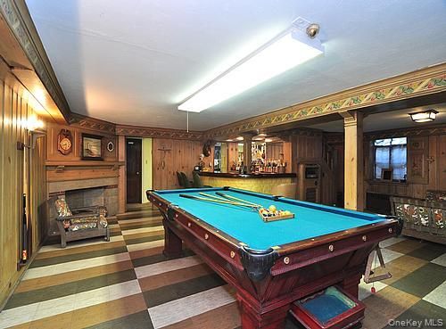 Billiard Table, Fireplace, Game Room, Interior, Wooden Walls