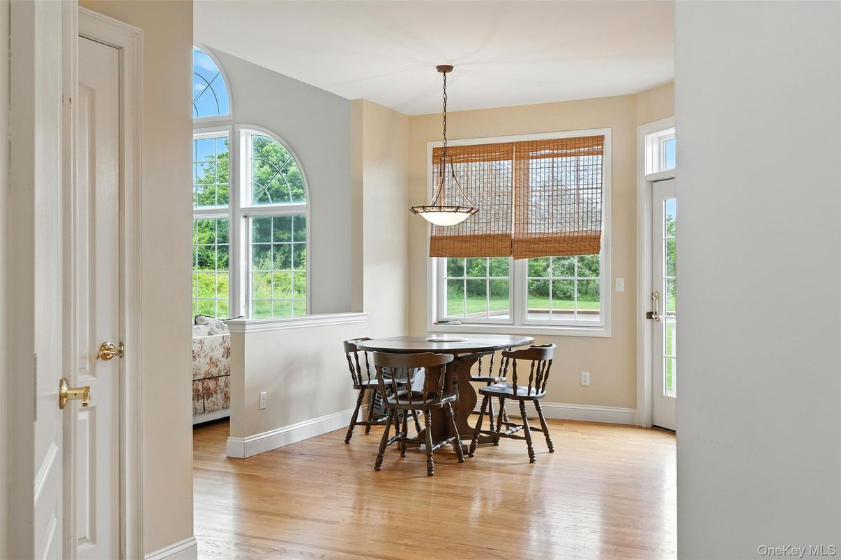 Dining room, Interior, Pendant Lights, Wood Texture Flooring