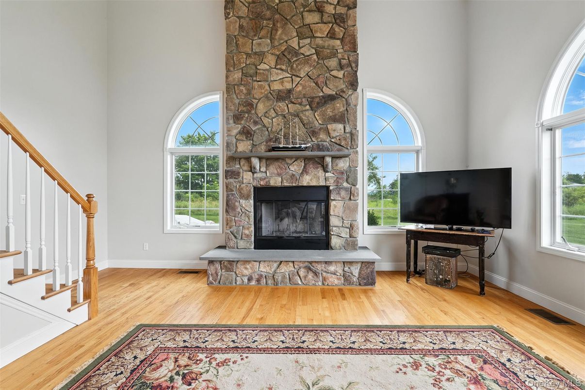 Fireplace, Interior, Stone Walls, Wood Texture Flooring