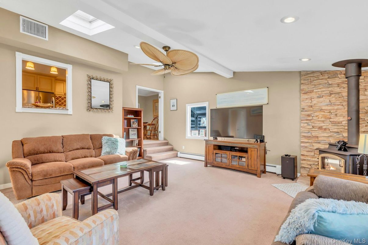 Interior, Living room, Recessed Lighting, Stone Walls