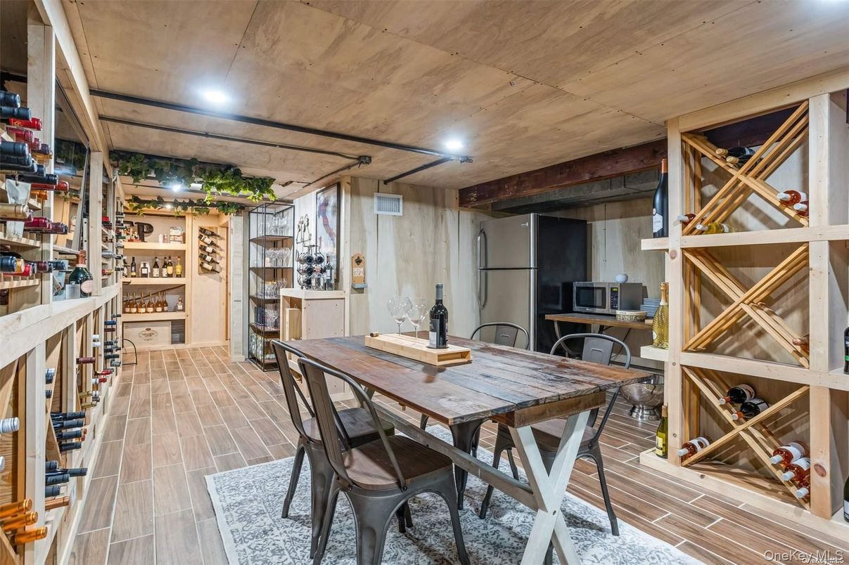 Dining room, Interior, Recessed Lighting, Wine Storage, Wood Texture Flooring