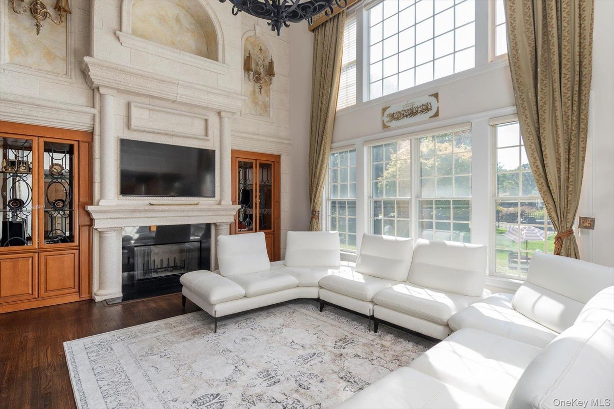Chandelier, Fireplace, Interior, Living room, Wood Texture Flooring
