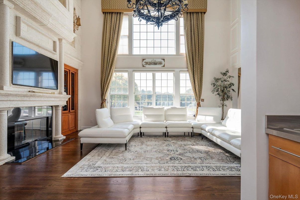 Chandelier, Fireplace, Interior, Living room, Wood Texture Flooring