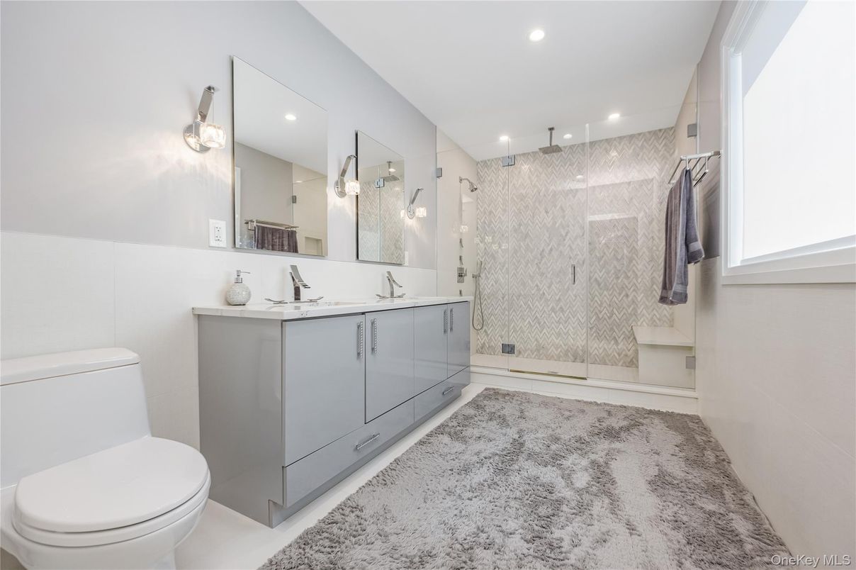 Bathroom, Dual Sink Vanities, Glass Shower, Interior, Recessed Lighting
