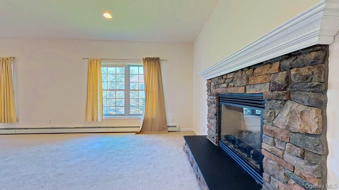 Empty room, Fireplace, Interior, Recessed Lighting, Stone Walls