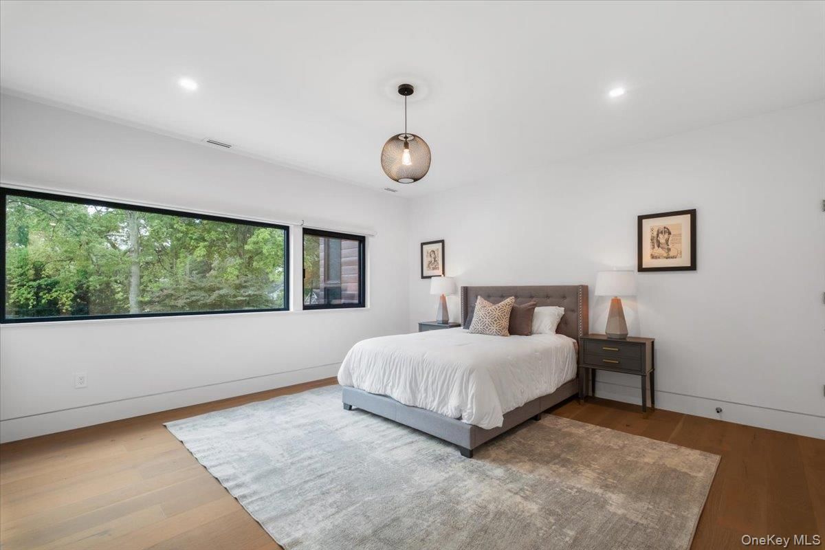 Bedroom, Interior, Pendant Lights, Recessed Lighting, Wood Texture Flooring