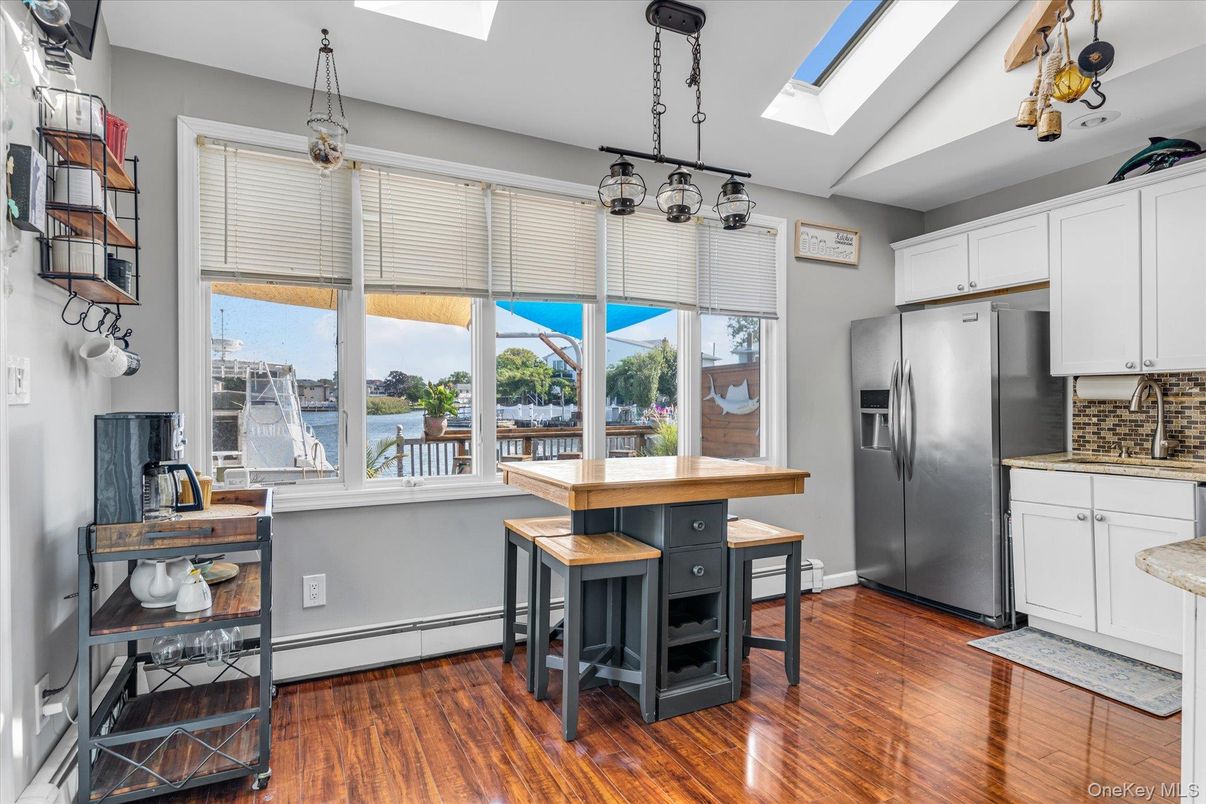 Interior, Kitchen, Pendant Lights, Stainless Steel Appliances, Water, Wood Texture Flooring