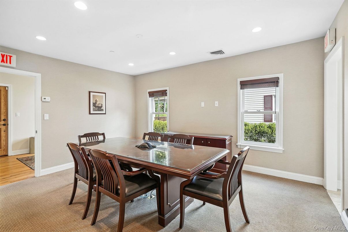 Dining room, Interior, Recessed Lighting, Wood Texture Flooring