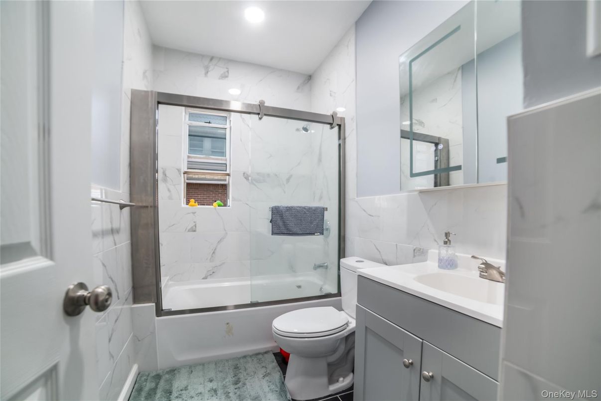 Bathroom, Glass Shower, Interior, Marble Walls, Recessed Lighting