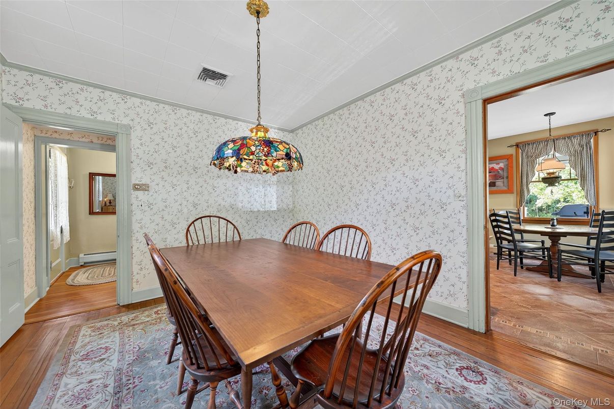 Dining room, Interior, Pendant Lights, Wood Texture Flooring