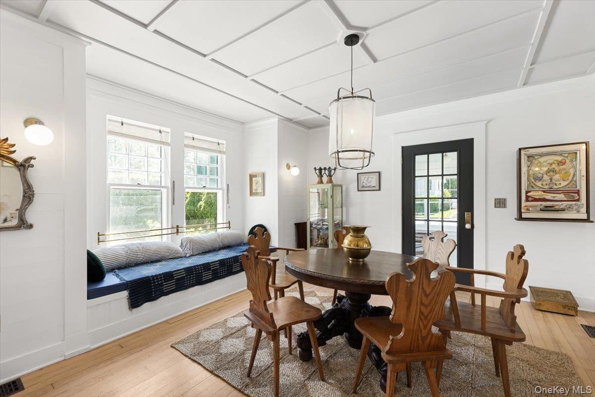 Dining room, Interior, Pendant Lights, Wood Texture Flooring