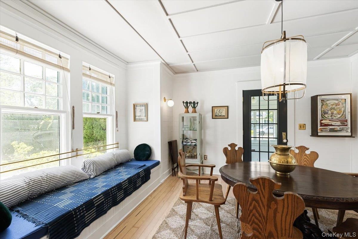 Dining room, Interior, Pendant Lights, Wood Texture Flooring