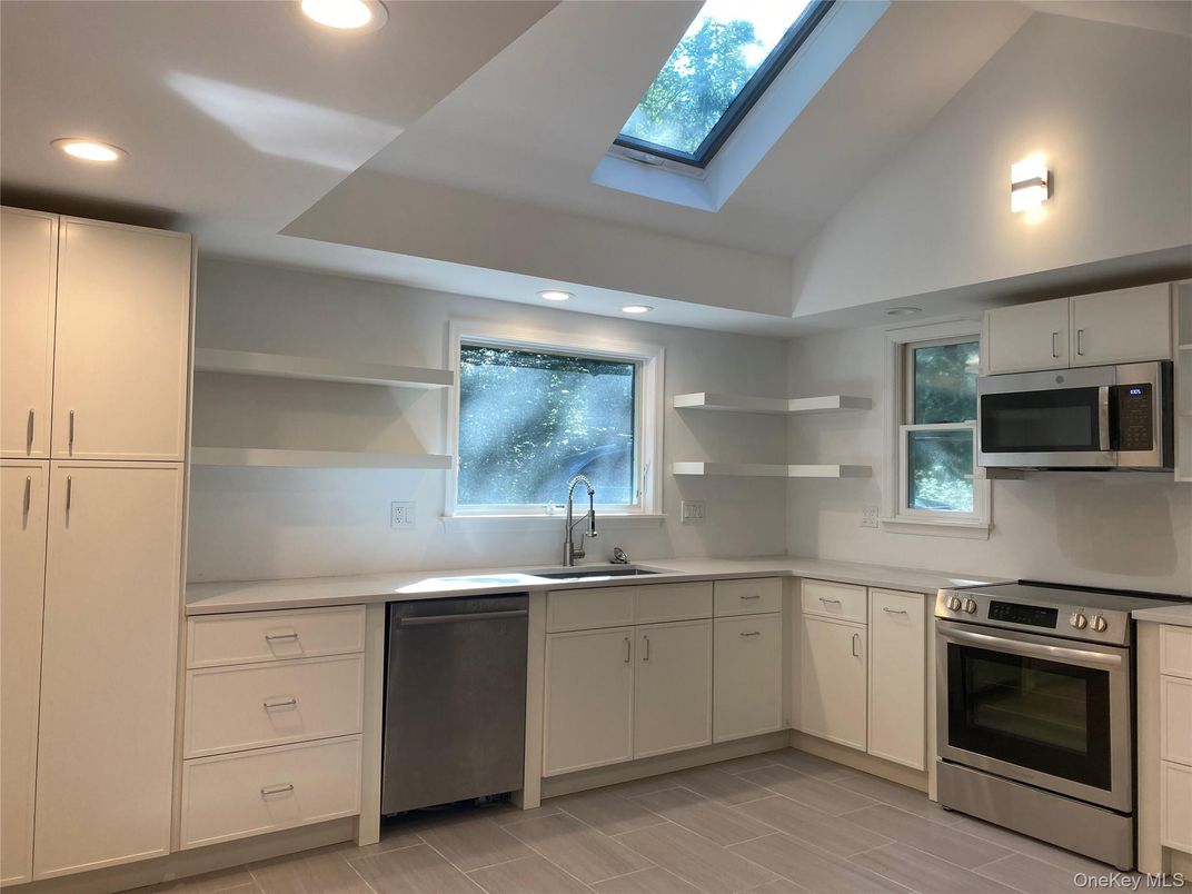Glass Ceilings, Interior, Kitchen, Recessed Lighting, Stainless Steel Appliances, Wood Texture Flooring