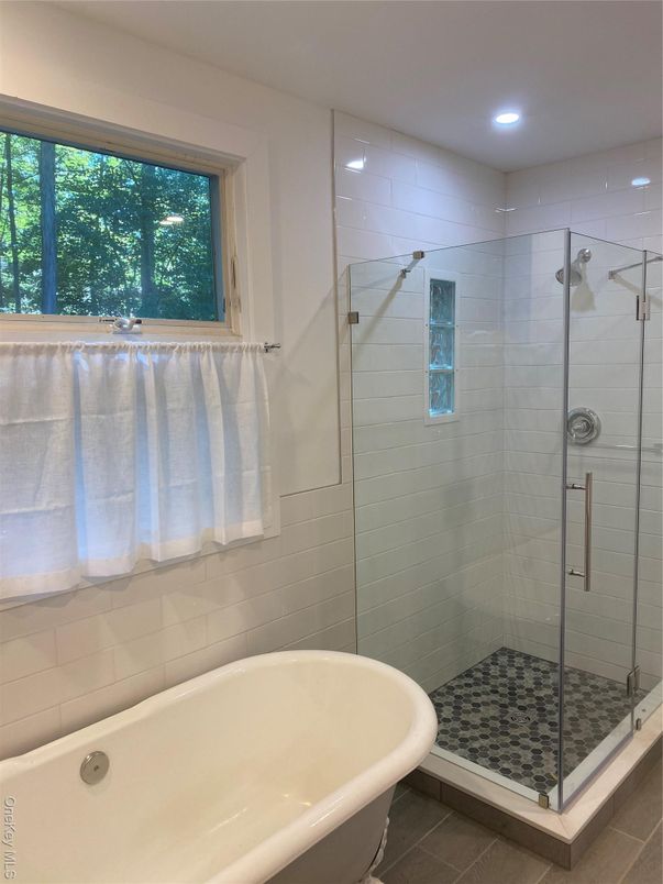 Bathroom, Free Standing Baths, Glass Shower, Interior, Recessed Lighting