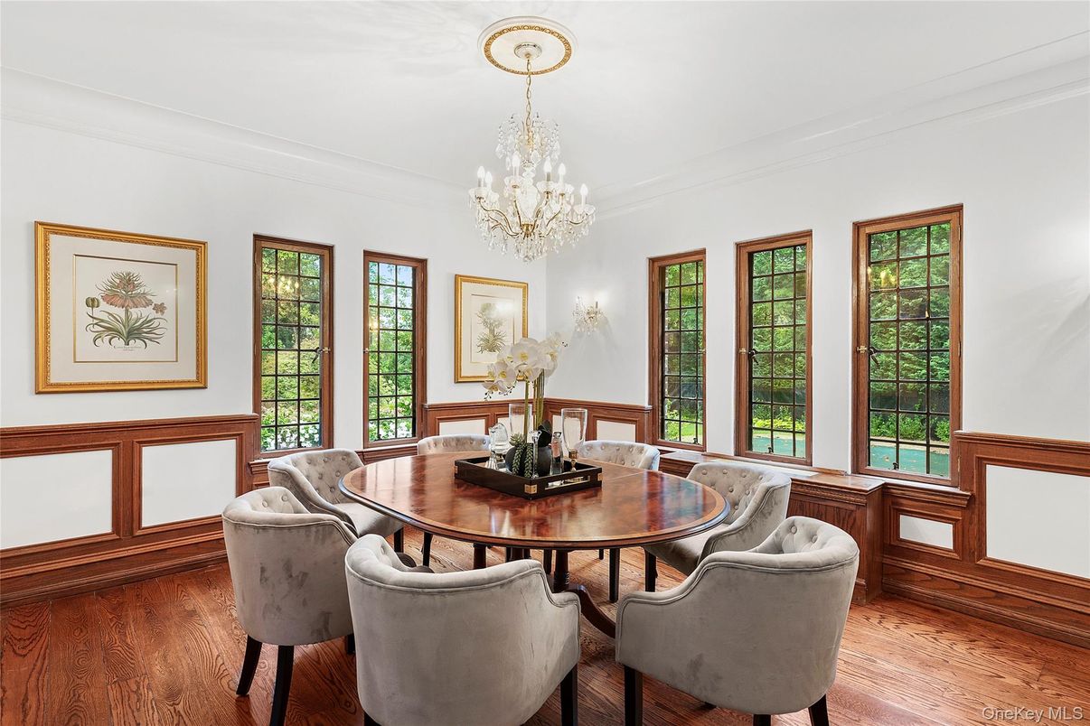 Chandelier, Dining room, Interior, Wood Texture Flooring