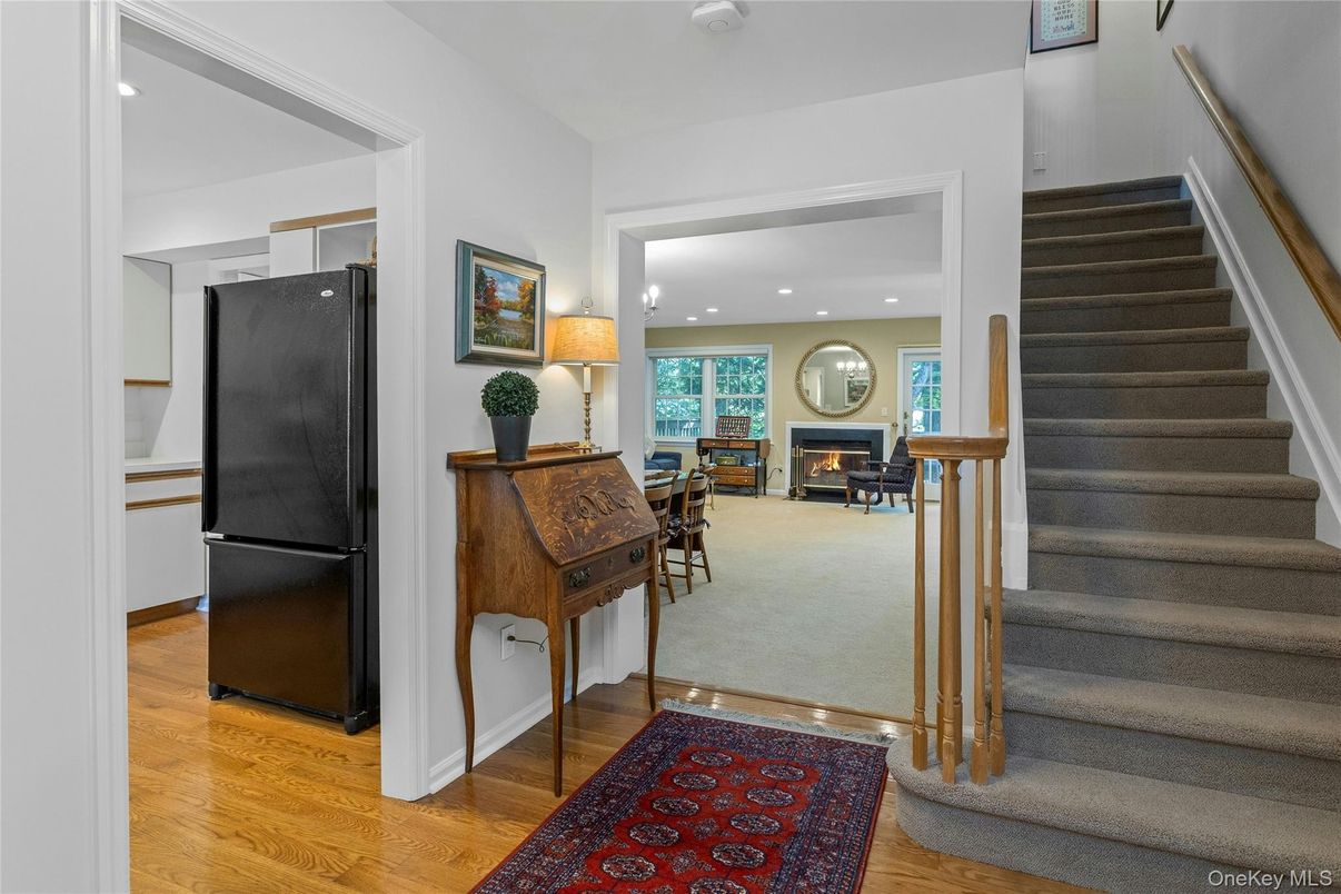 Fireplace, Interior, Recessed Lighting, Wood Texture Flooring