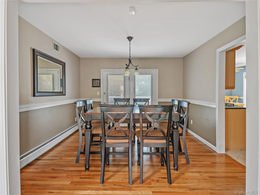 Dining room, Interior, Pendant Lights, Wood Texture Flooring