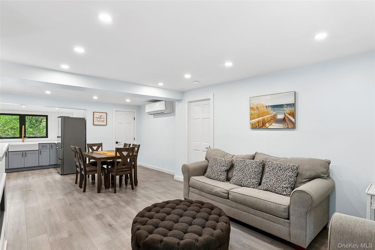 Dining room, Interior, Kitchen, Living room, Recessed Lighting, Wood Texture Flooring