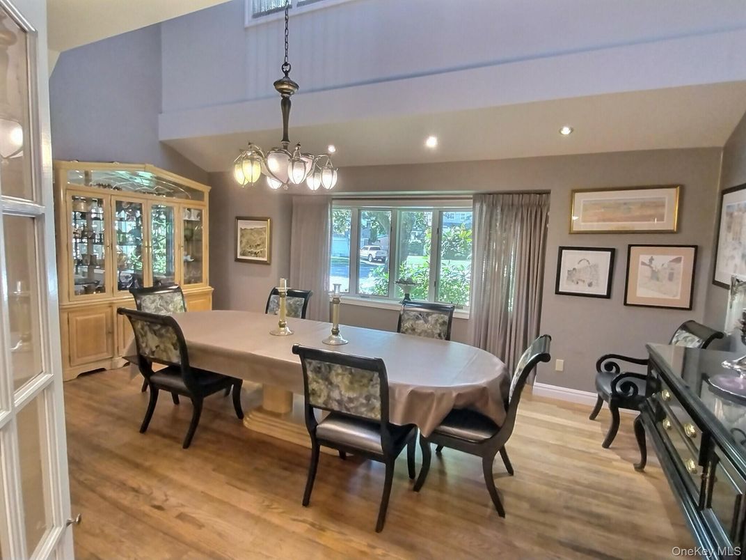 Dining room, Interior, Pendant Lights, Recessed Lighting, Wood Texture Flooring