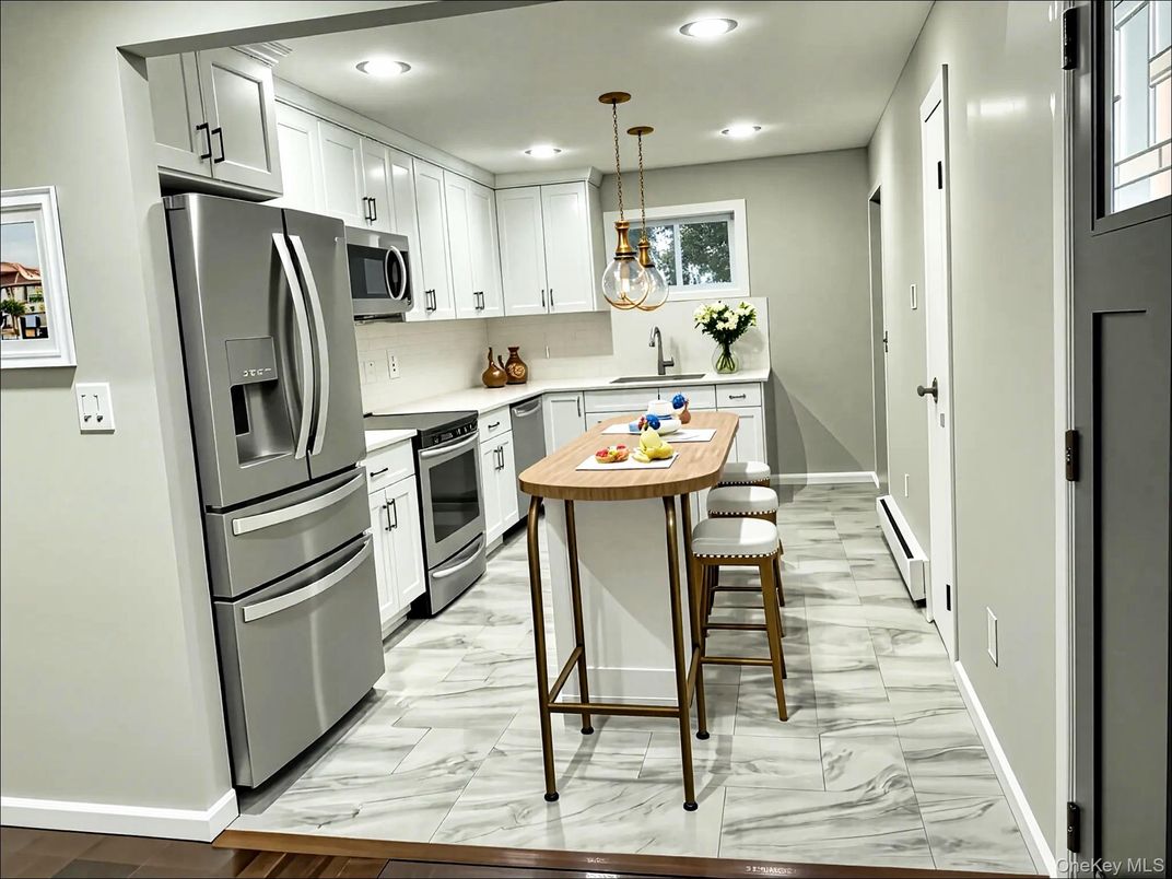 Interior, Kitchen, Marble, Pendant Lights, Recessed Lighting